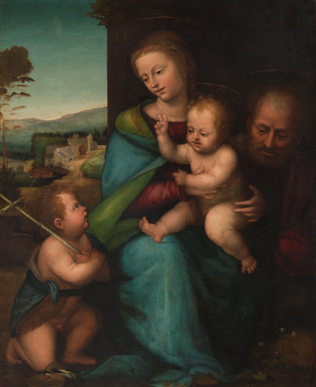 De Heilige Familie met de jonge Johannes de Doper door Bartolommeo (Fra) (circle of)