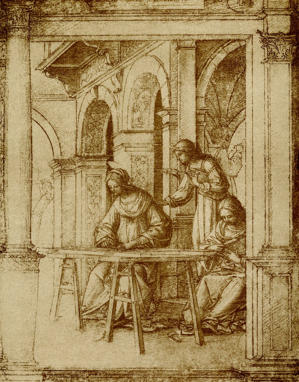 De Maagd Maria is aan het werk door Bartolommeo Suardi Bramantino