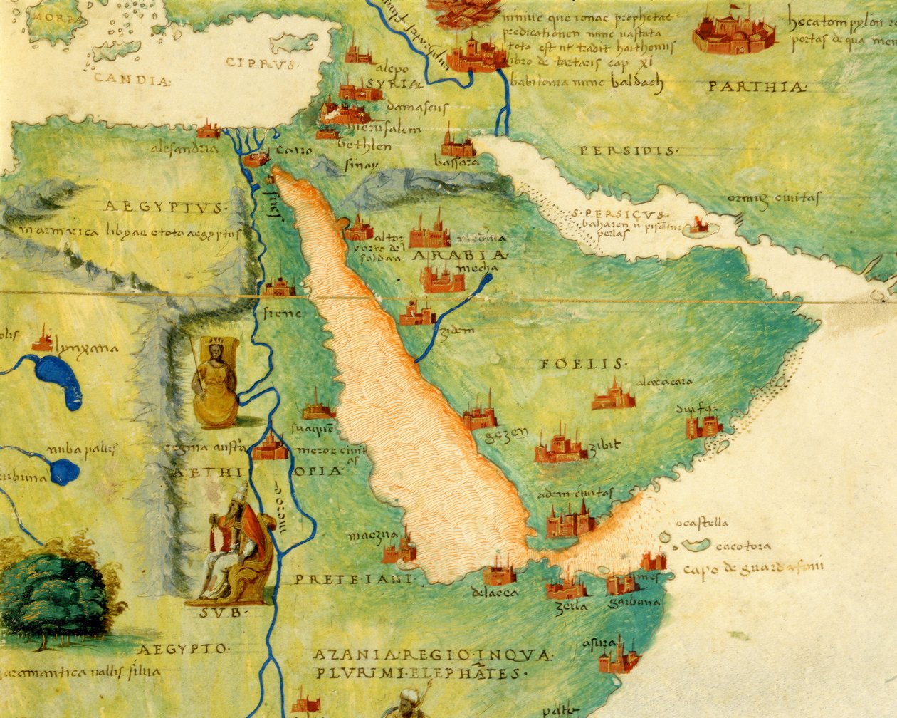Ethiopië, de Rode Zee en Saoedi-Arabië, uit een Atlas van de Wereld in 33 Kaarten, Venetië, 1 september 1553 (detail) door Battista Agnese
