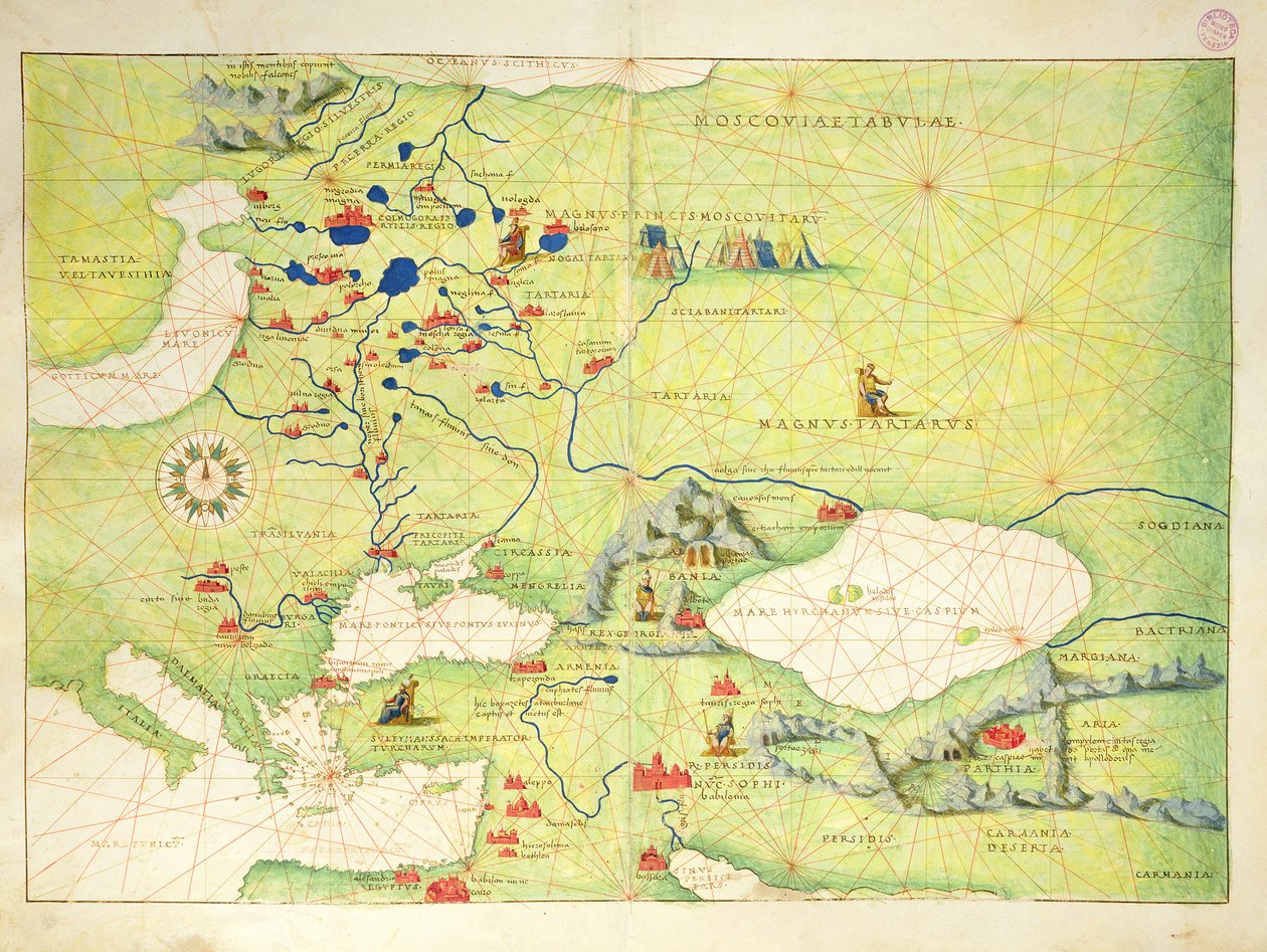 Europa en Centraal-Azië, uit een Atlas van de Wereld in 33 Kaarten, Venetië, 1 september 1553 door Battista Agnese