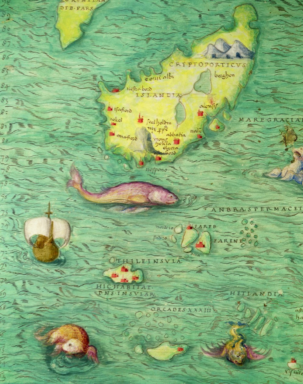 IJsland, uit een atlas van de wereld in 33 kaarten, Venetië, 1 september 1553 (detail) door Battista Agnese