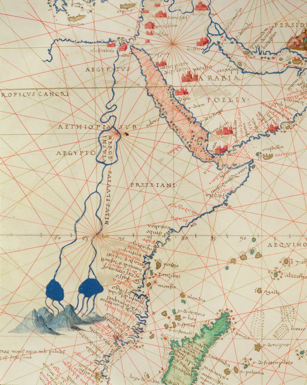 Deel van Afrika, uit een Atlas van de Wereld in 33 Kaarten, Venetië, 1 september 1553 (detail) door Battista Agnese
