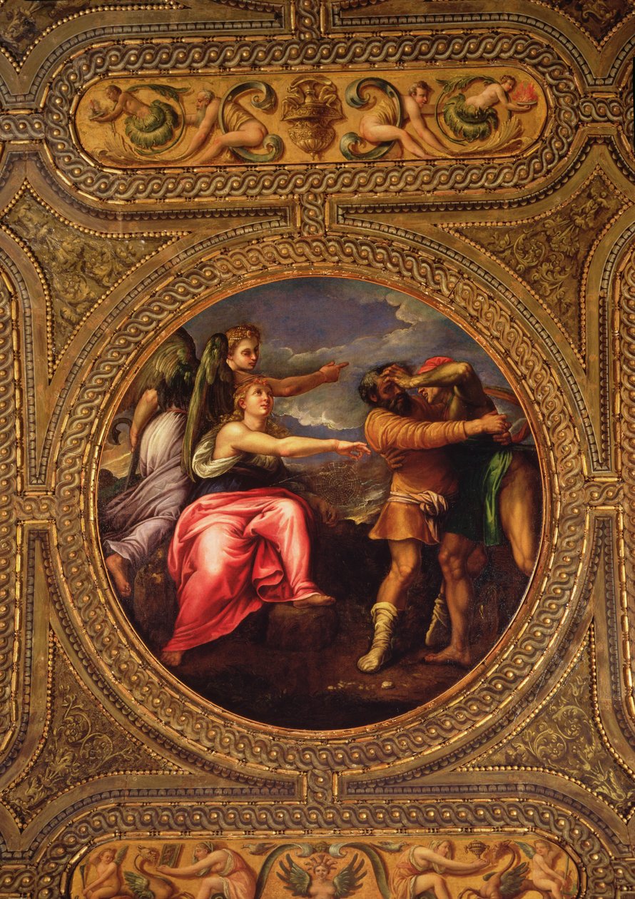 Allegorie van Snelheid, Arbeid en Oefening, van het plafond van de bibliotheek door Battista Franco