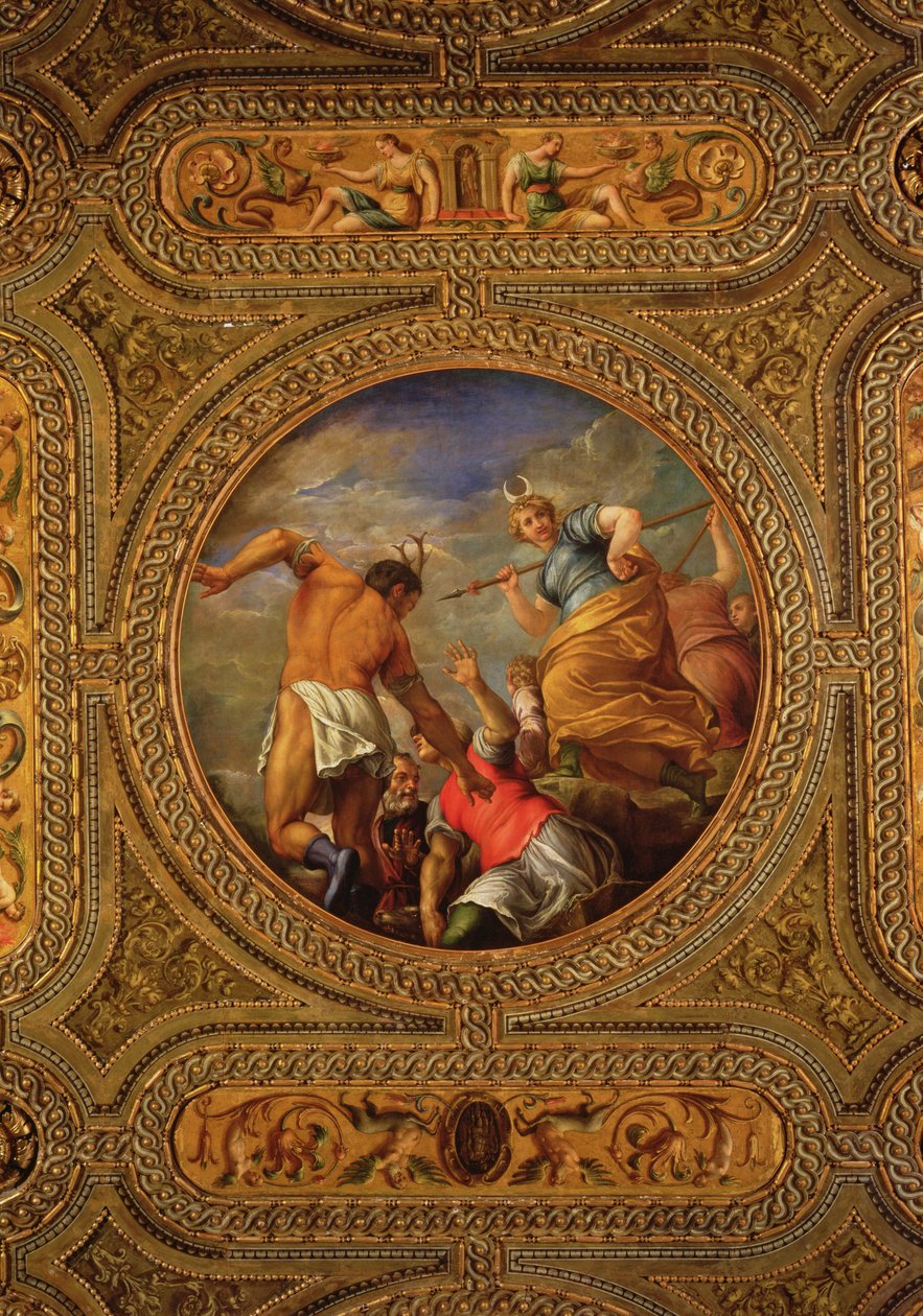 Diana en Actaeon, van het plafond van de bibliotheek door Battista Franco