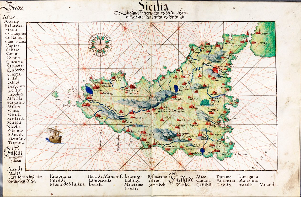 Kaart van Sicilië door Battista Agnese