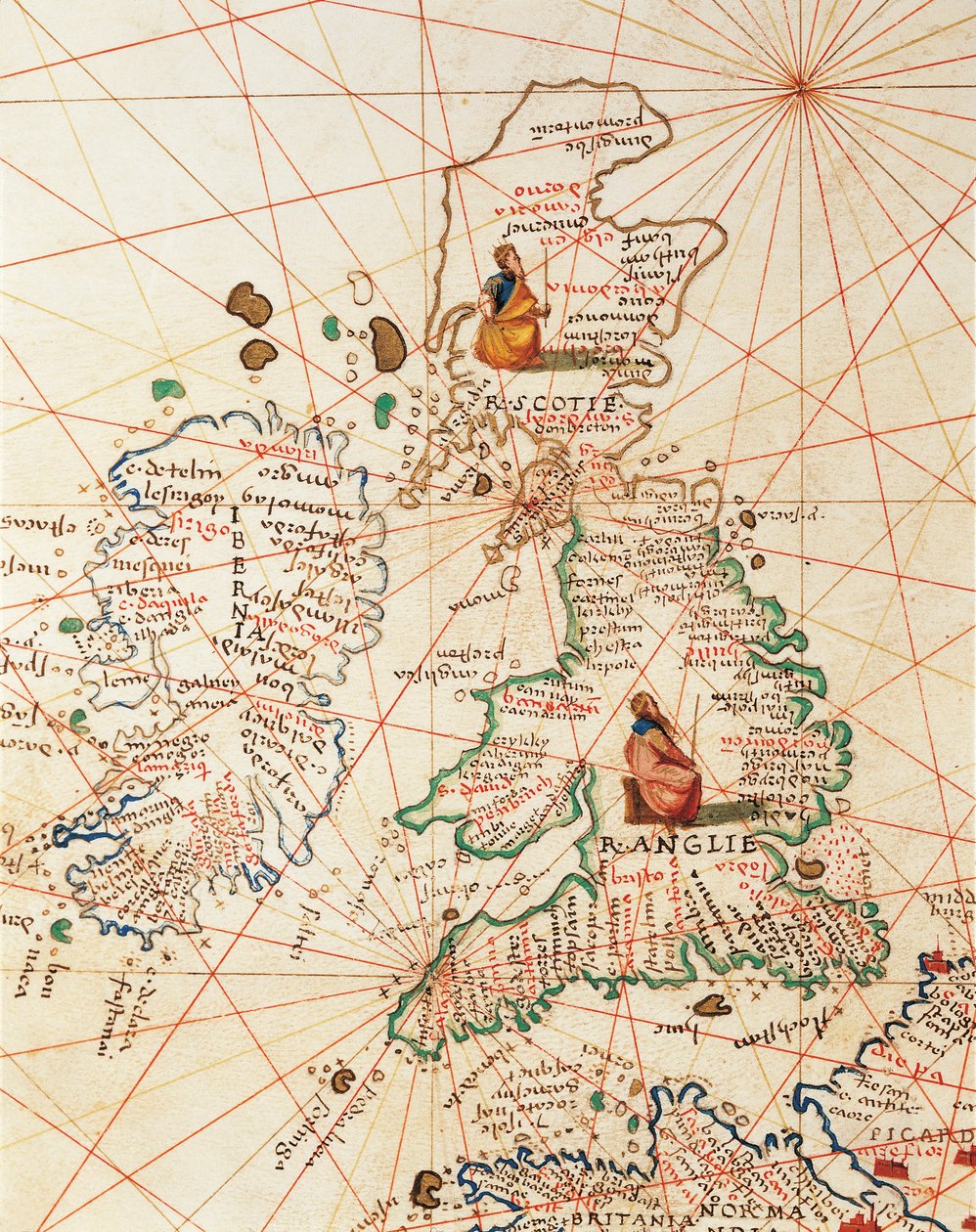 Europa: Groot-Brittannië en Ierland, uit Atlas van de Wereld in drieëndertig Kaarten, door Battista Agnese door Battista Agnese