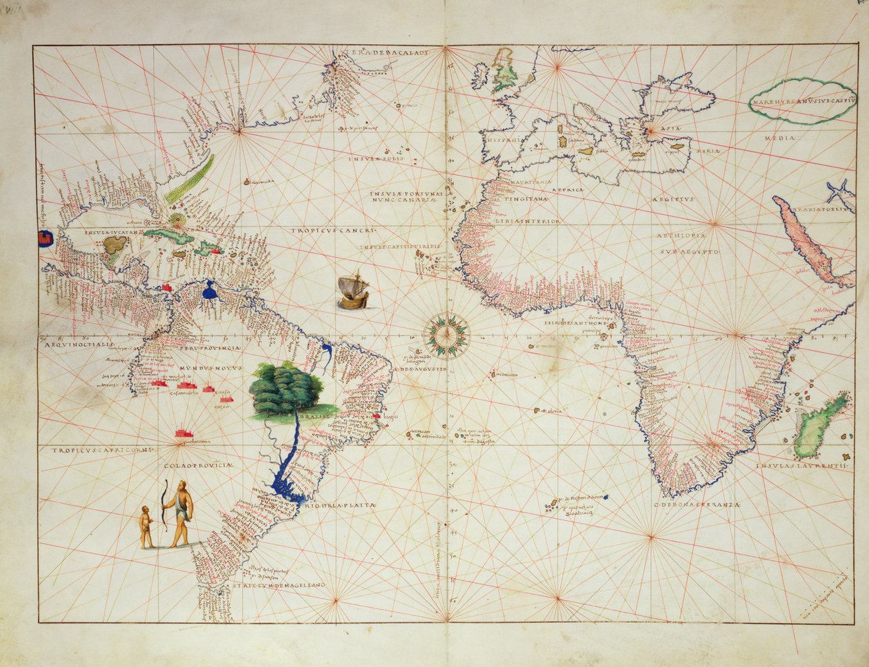 De Nieuwe Wereld, uit een Atlas van de Wereld in 33 Kaarten, Venetië, 1 september 1553 door Battista Agnese