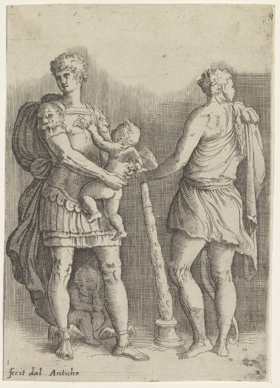 Perseus met twee putti en Hercules, op de rug gezien door Battista Franco
