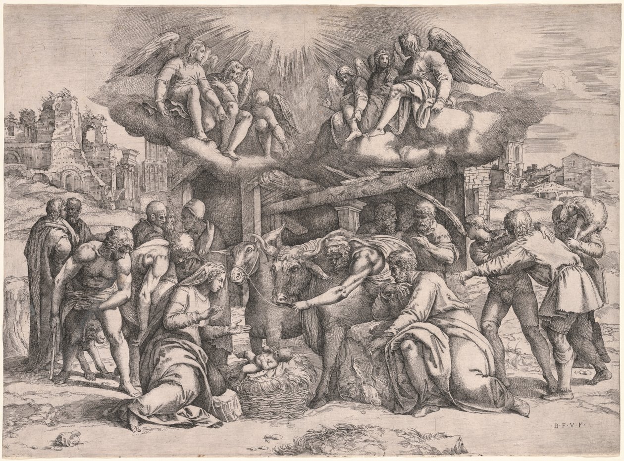 De aanbidding van de herders door Battista Franco