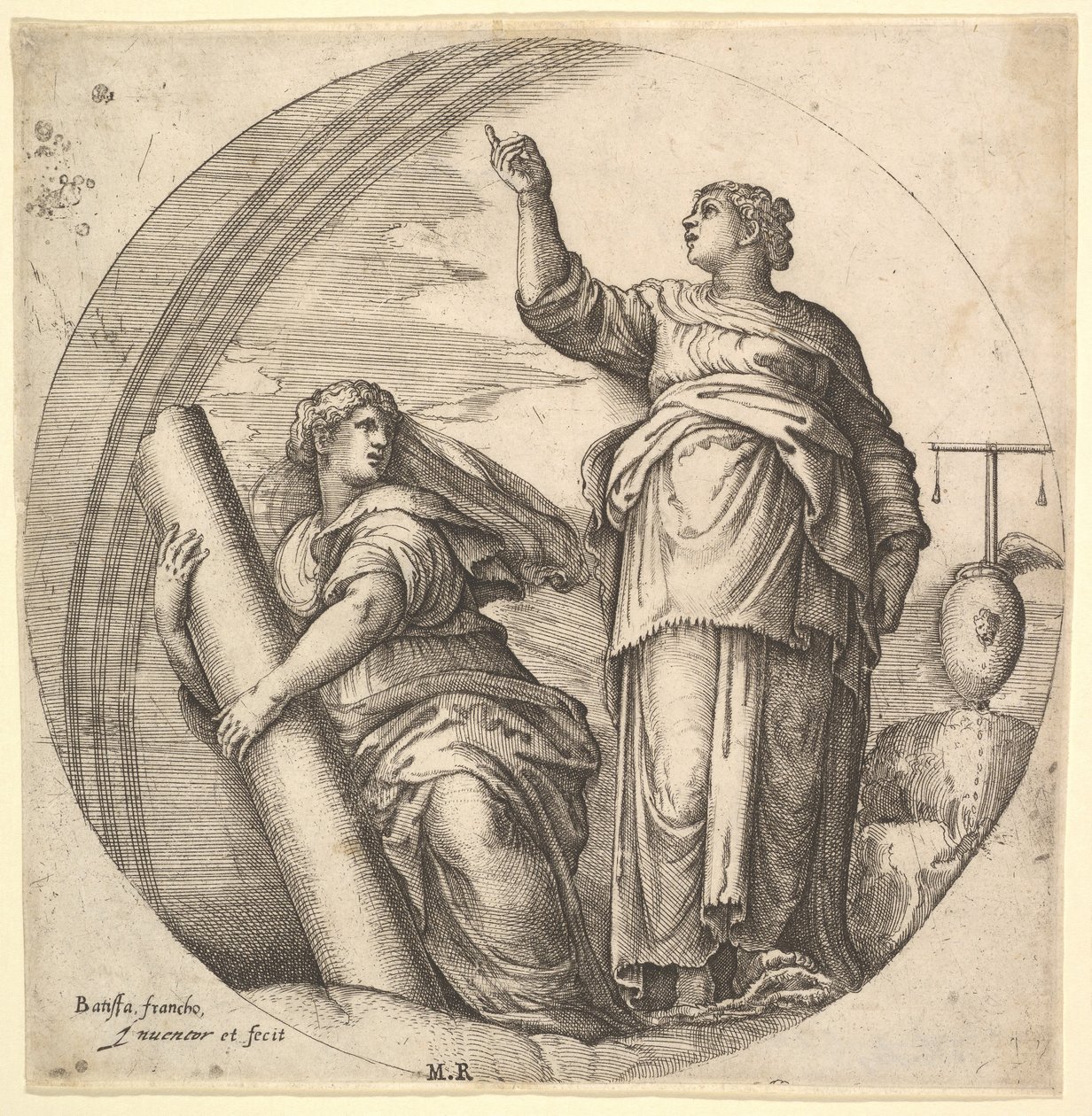 Kracht en gerechtigheid, een allegorische compositie in ronde vorm, met kracht, ca. 1530-61 door Battista Franco Veneziano