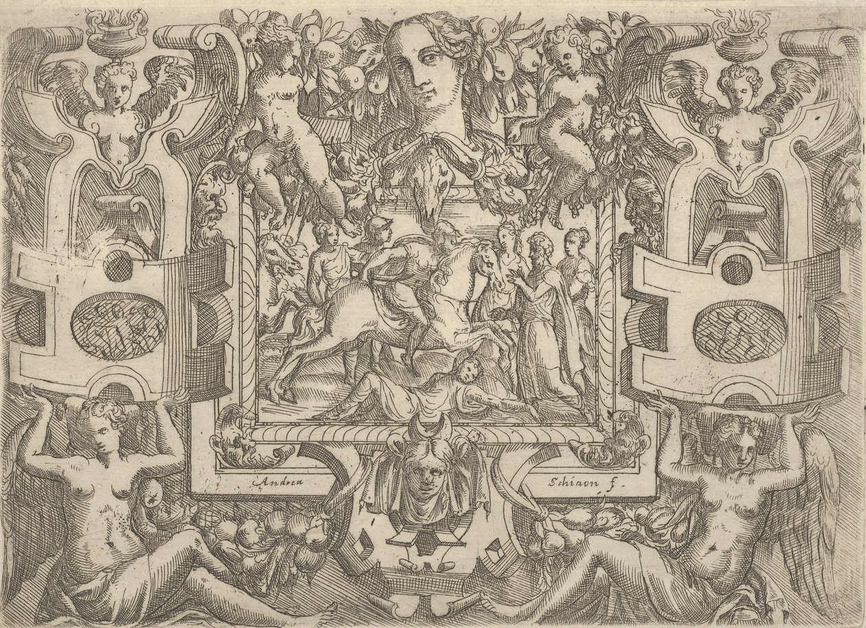 Figuur te paard met een zwaard, rijdend over een figuur op de grond, ca. 1540-80 door Battista del Moro