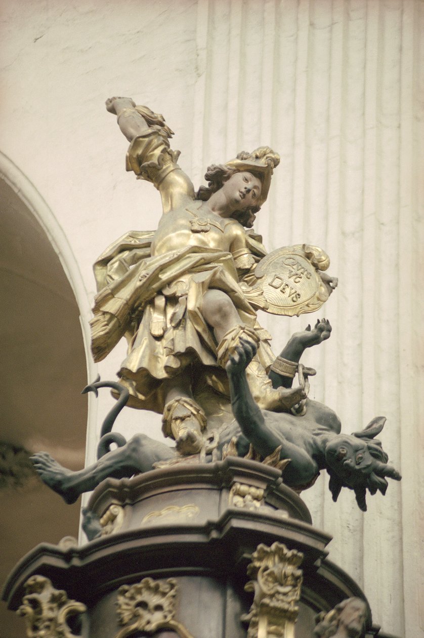 Preekstoel, ook wel Preekstoel van Waarheid genoemd, detail: St. Michael en de draak, 1749 door Bavarian school