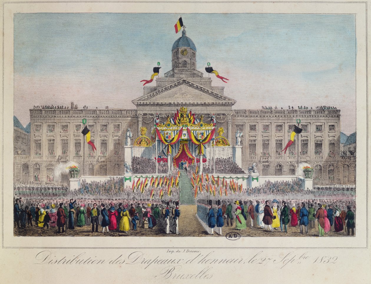 Uitdeling van Eerbanieren in Brussel op 27 september 1832 door Belgian School