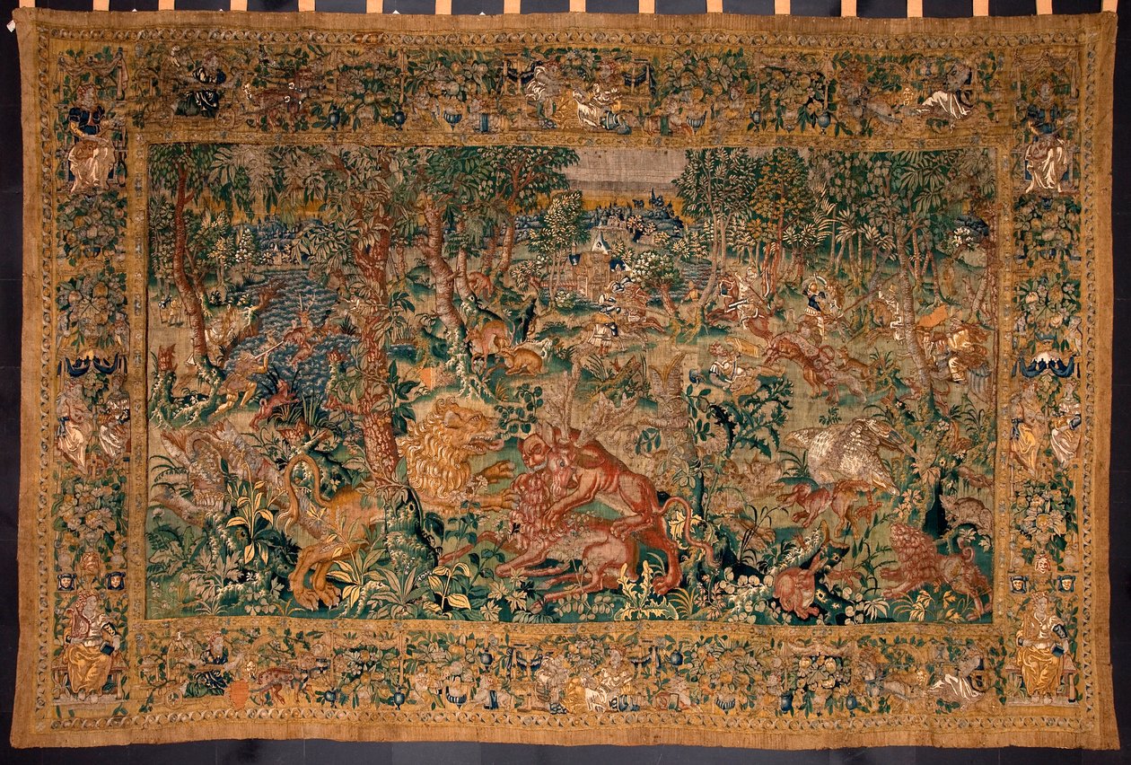 Jachtscène Wandtapijt gemaakt in de fabrieken van Brussel. 16e eeuw Genua, Musei di Strada Nuova door Belgian School