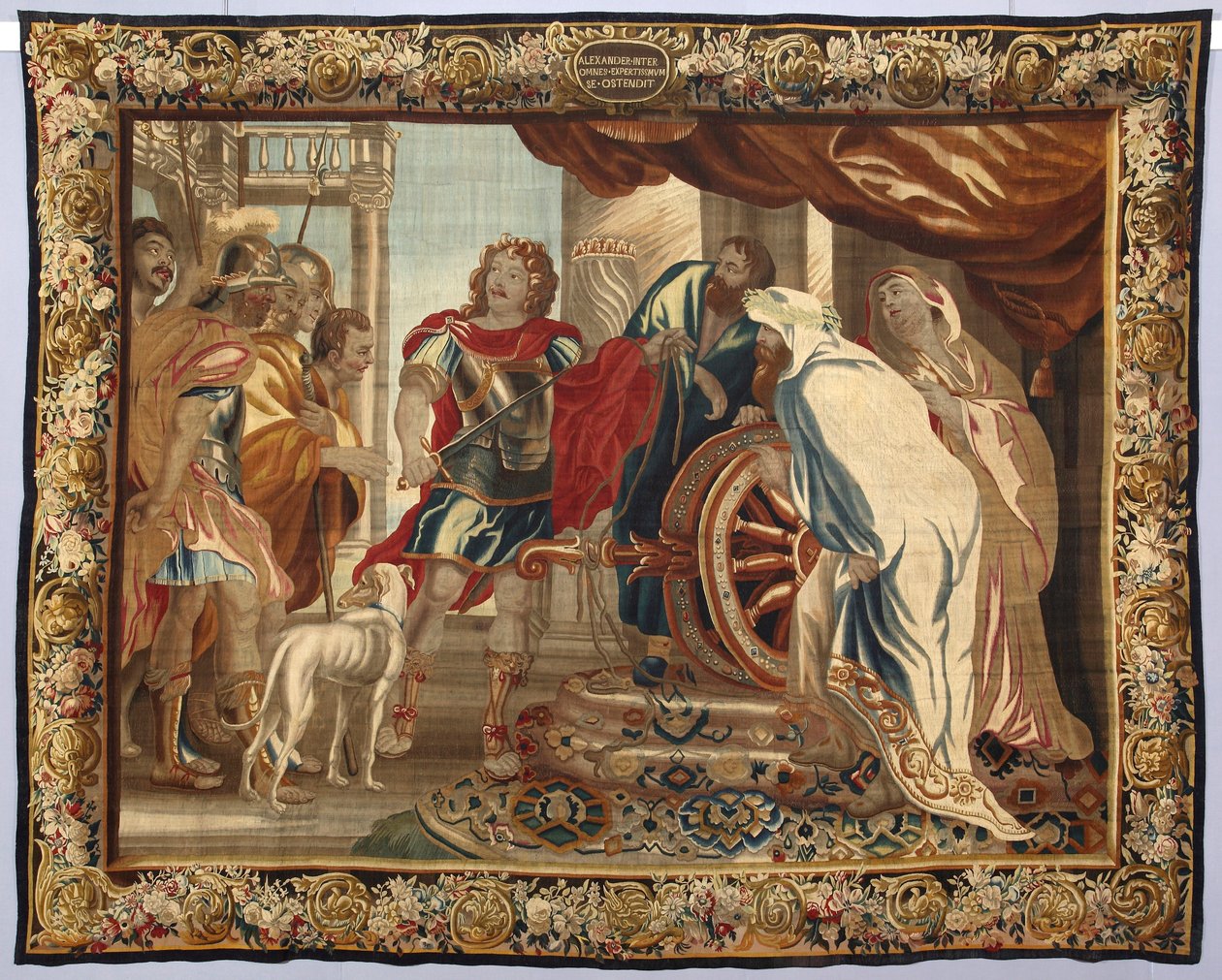 Koning Alexander de Grote snijdt de Gordiaanse knoop door. Wandtapijt gemaakt in de manufacturen van Brussel. 16e eeuw Genua, Musei di Strada Nuova door Belgian School