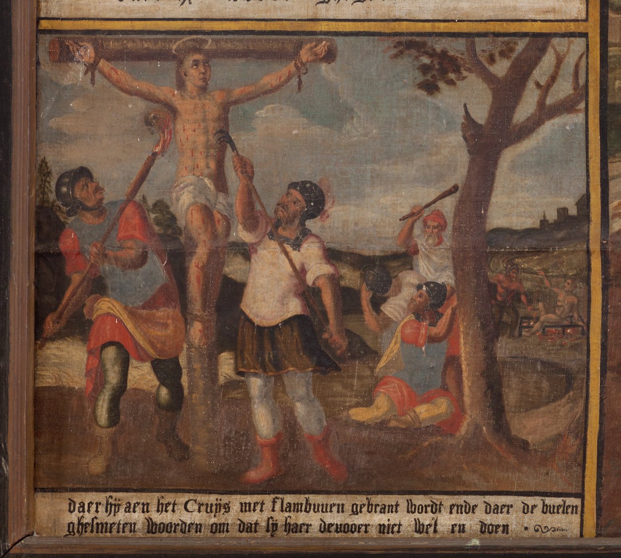 Maarke. Kapel (Sint-Vincentiuskapel). interieur. Schilderij. De martelaar van Sint Vincentius. 19e eeuw. (detail) door Belgian School
