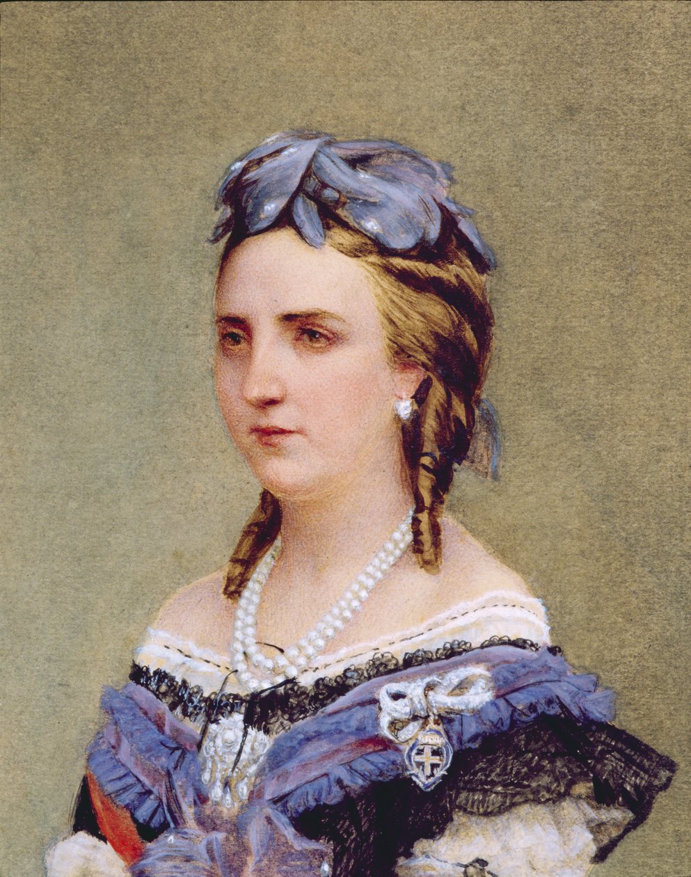 Portret van Charlotte van Saksen-Coburg-Gotha (1840-1927) prinses van België en keizerin van Mexico (wc op papier) (detail) door Belgian School