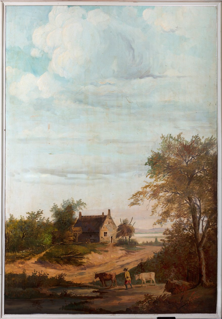 Tweede achterkamer, vergaderzaal, muurschilderingen met landelijke scènes in klassieke stijl, waarschijnlijk rond 1810, scène 7 door Belgian School