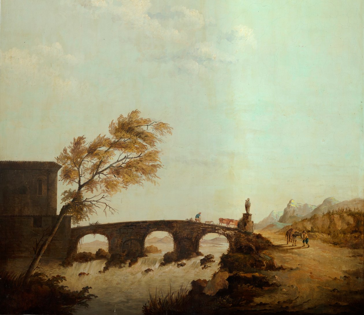 Tweede achterkamer achteraan, vergaderzaal, muurschilderingen met landelijke scènes in klassieke stijl, waarschijnlijk rond 1810, scène 1 door Belgian School