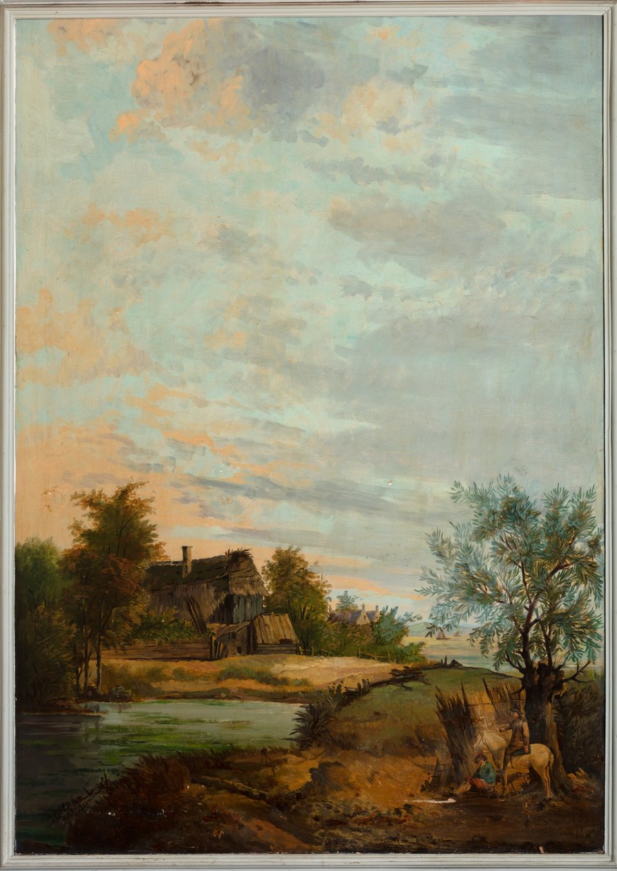 Tweede achterkamer, vergaderzaal, muurschilderingen met landelijke scènes in klassieke stijl, waarschijnlijk rond 1810, scène 7 door Belgian School