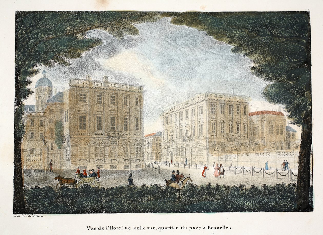Uitzicht op het Hotel de Belle Vue, parkgebied in Brussel, ca. 1895 door Belgian School