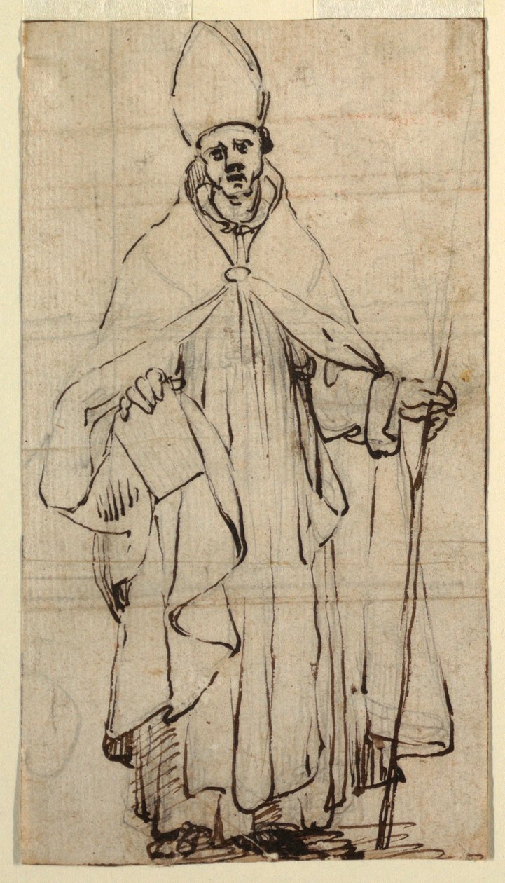 Tekening, Staande bisschop, ca. 1620 door Belisario Corenzio