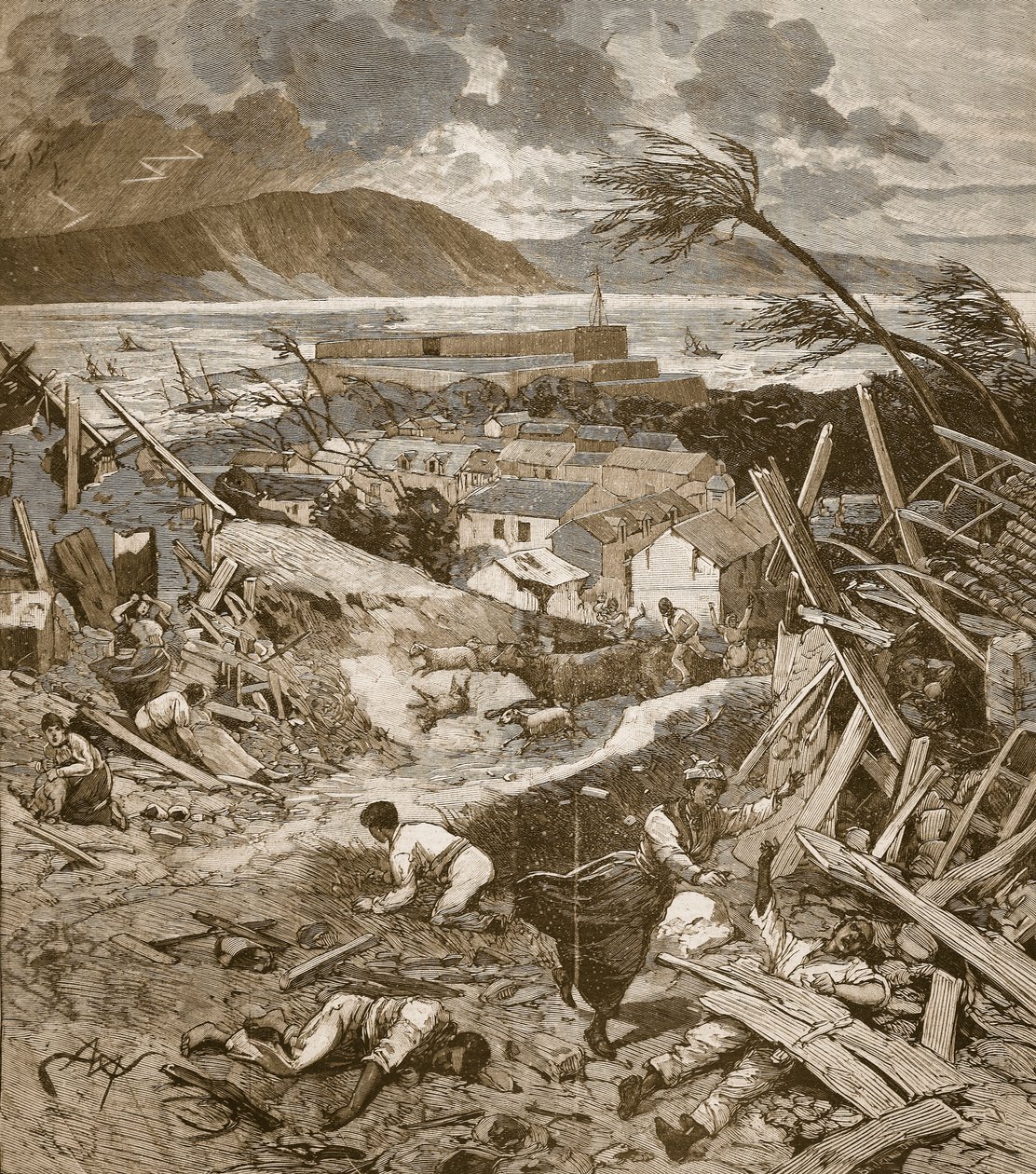 Het pad van een cycloon naar Fort-de-France, Martinique, uit 