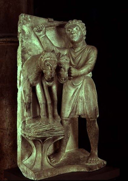 Tarwe Dorsen: Juli uit een beeldkalender van de Arbeid van de Maanden, ca. 1200 door Benedetto Antelami