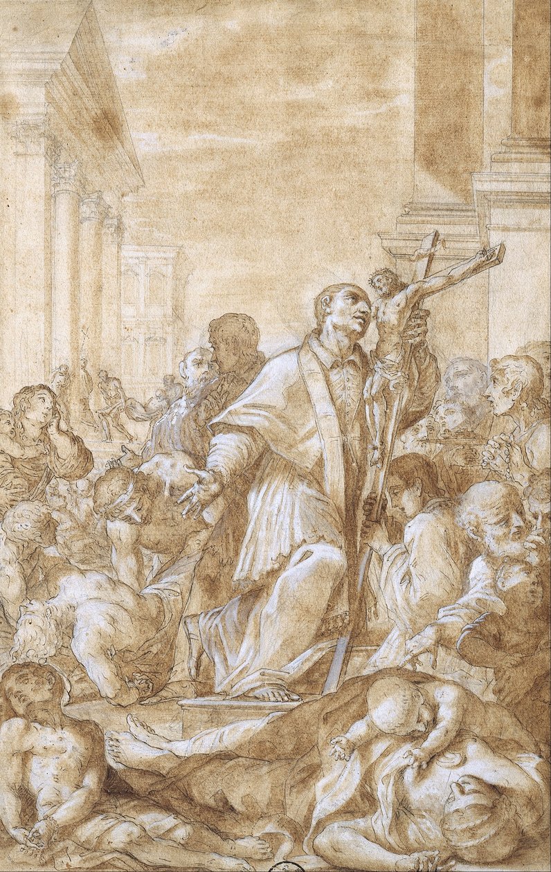 De heilige Carlo Borromeo onder de pestlijders door Benedetto Luti