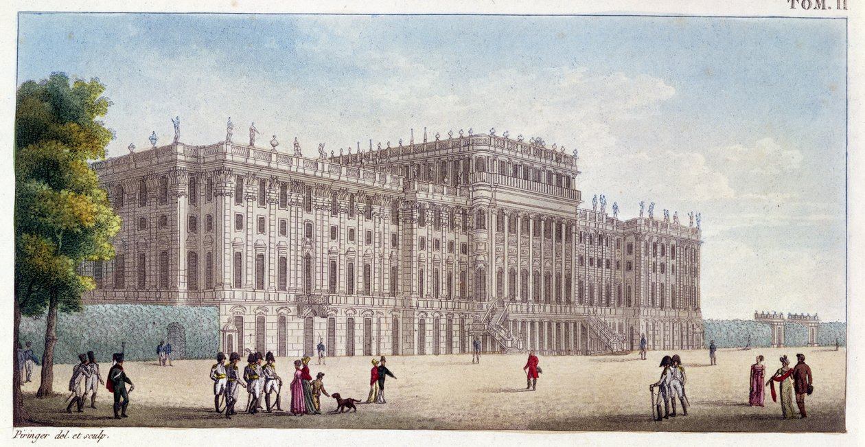 Uitzicht op het Schönbrunn Paleis gezien vanuit de tuinen, begin 19e eeuw door Benedict or Benedikt Piringer