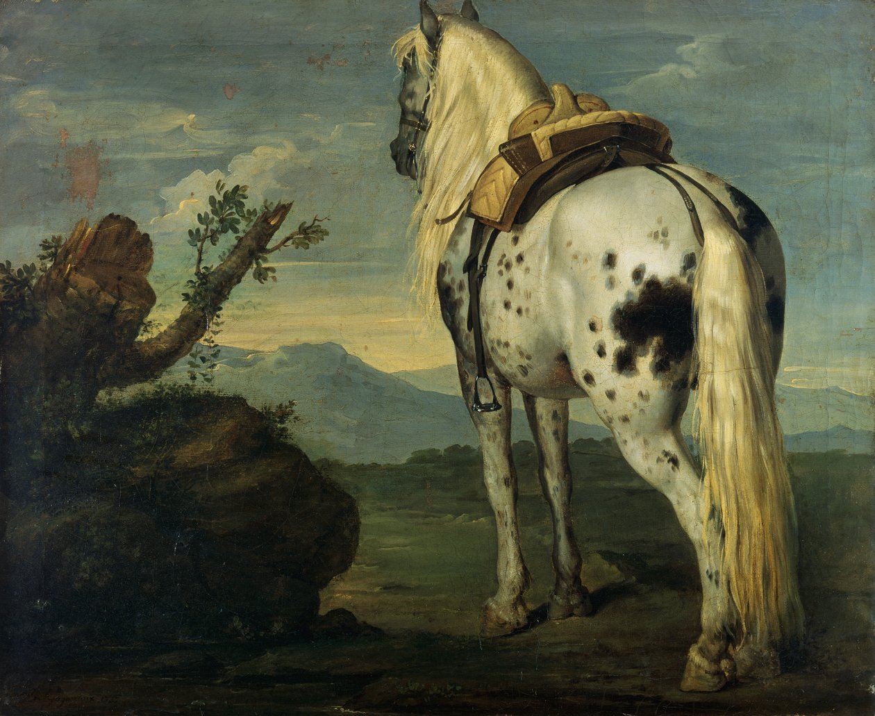Een Selle Français-paard in een landschap door Benigne Gagnereaux