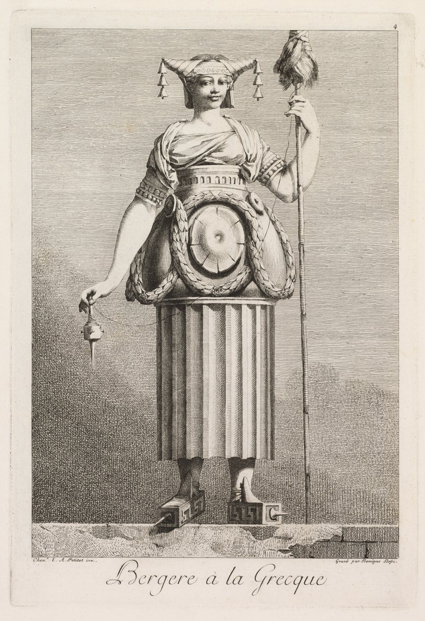 Mascarade à la Grecque: Bergère à la Grecque (Plate 4) door Benigno Bossi
