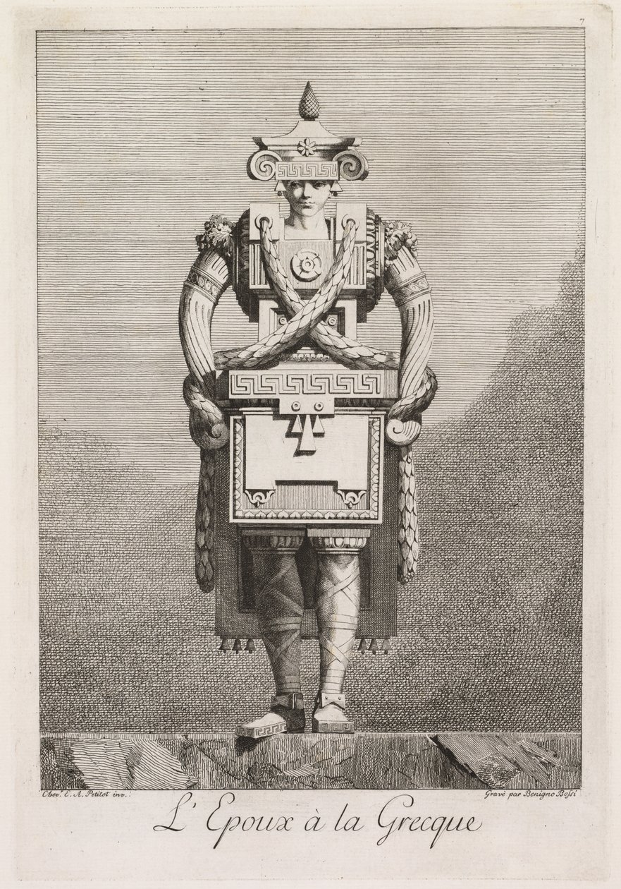 Mascarade à la Grecque: LEpoux à la Grecque Plaat 7, 1771 door Benigno Bossi