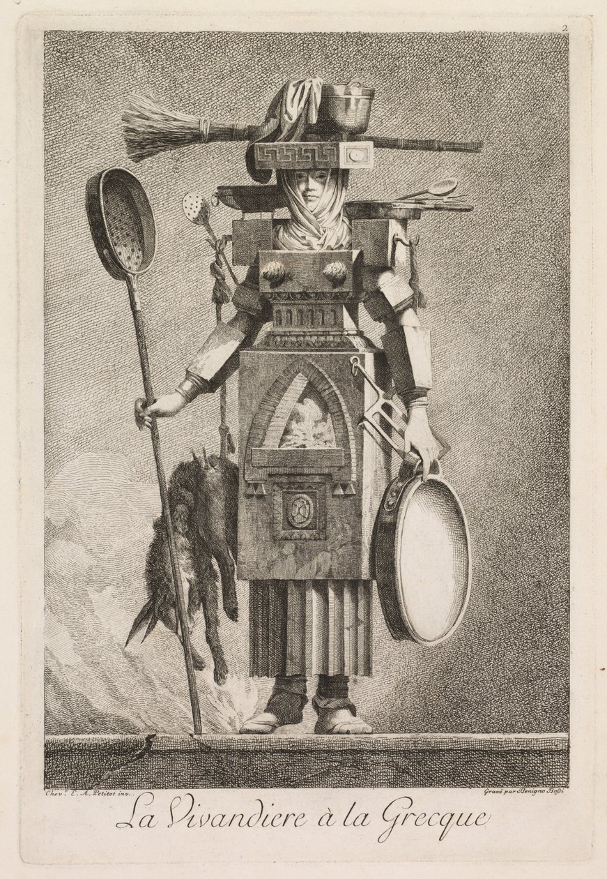 Mascarade à la Grecque: La Vivandière à la Grecque Plaat 2, 1771 door Benigno Bossi