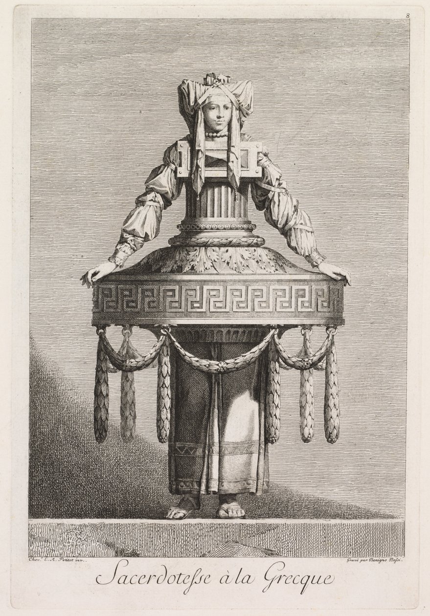 Mascarade à la Grecque: Sacerdotesse à la Grecque (Plate 8) door Benigno Bossi