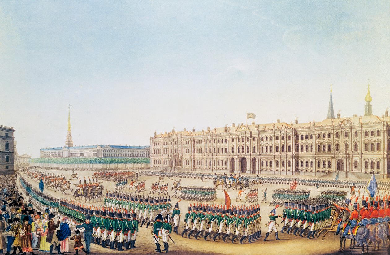 Uitzicht op de Parade en het Keizerlijk Paleis van Sint-Petersburg door Benjamin Patersson