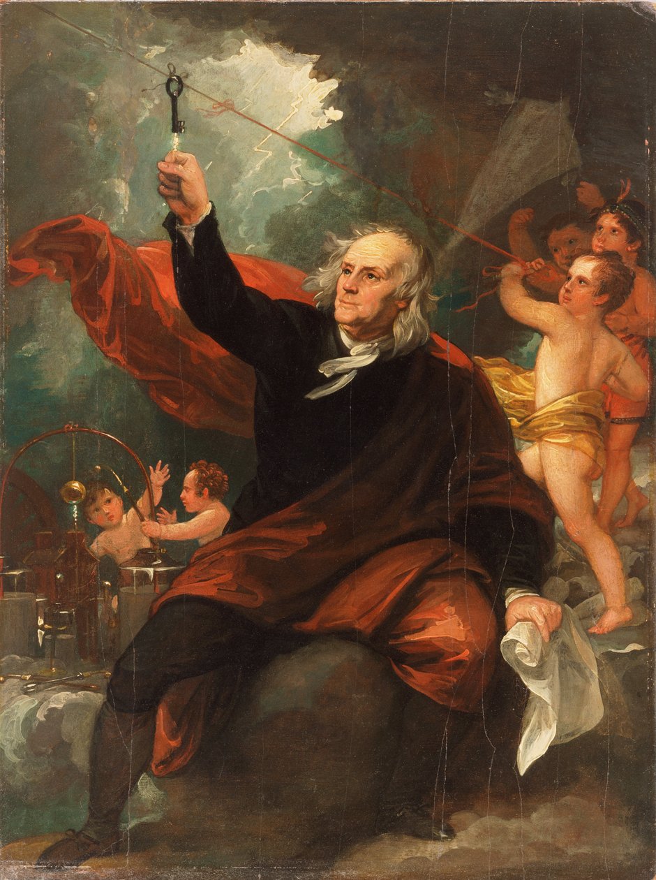 Benjamin Franklin Haalt Elektriciteit uit de Lucht door Benjamin West