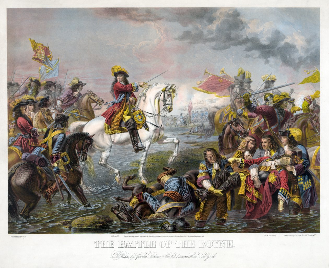 De Slag aan de Boyne, uitgegeven 1865 door Benjamin West