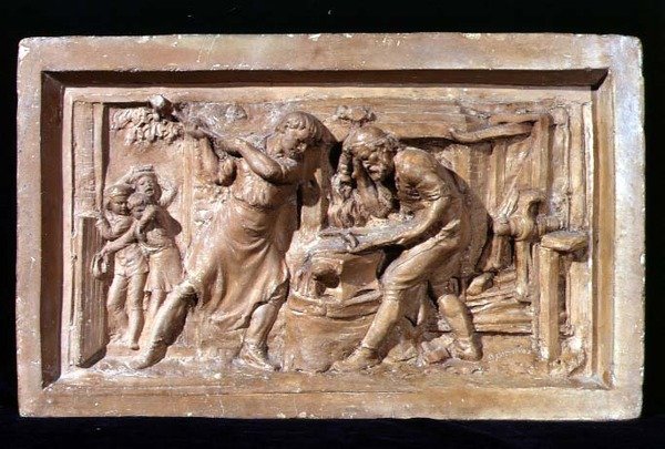 Mannen die aan een Aambeeld Werken, Plaquette door Benjamin Creswick
