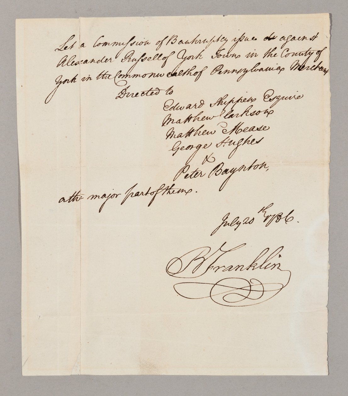 Faillissementscommissaris, 20 juli 1786 door Benjamin Franklin