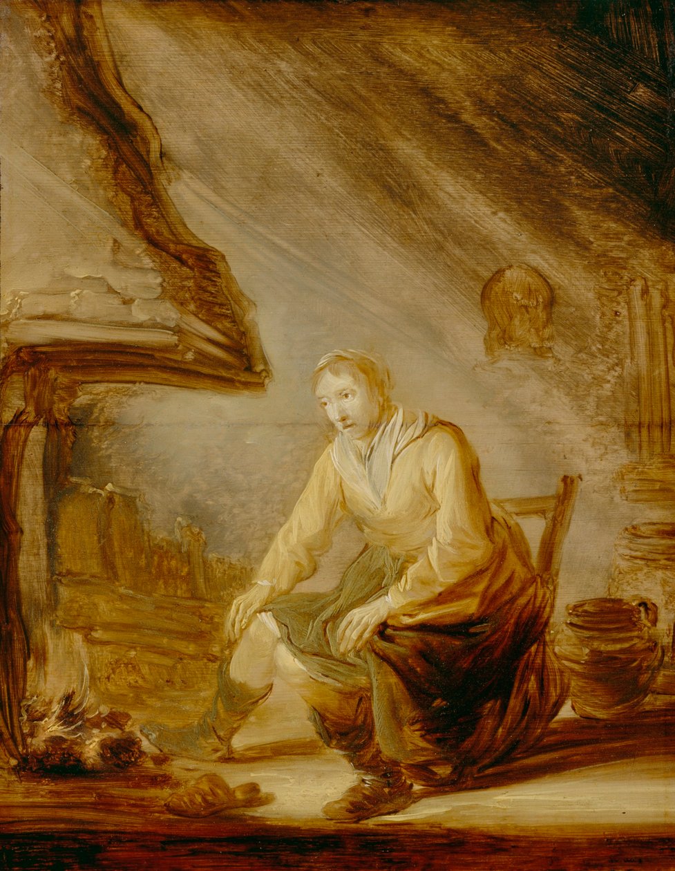 Vrouw voor het vuur door Benjamin Gerritsz Cuyp