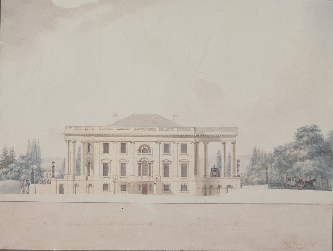 Het zuidelijke portiek van het presidentiële huis, 1807 door Benjamin Henry Latrobe