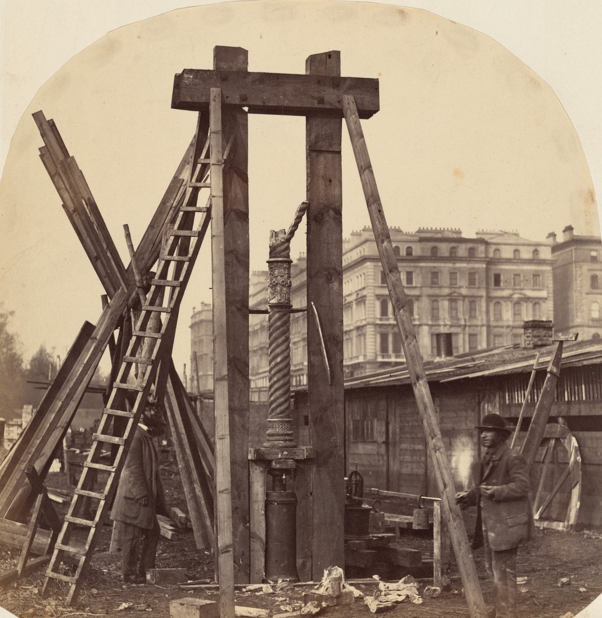 Bouw van de Internationale Tentoonstelling van 1862 in South Kensington,1862 (foto) door Benjamin L. Spackman