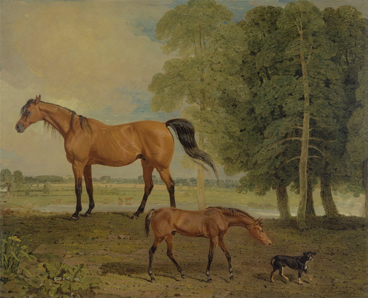 Fokmerrie met Veulen en Terrier door Benjamin Marshall