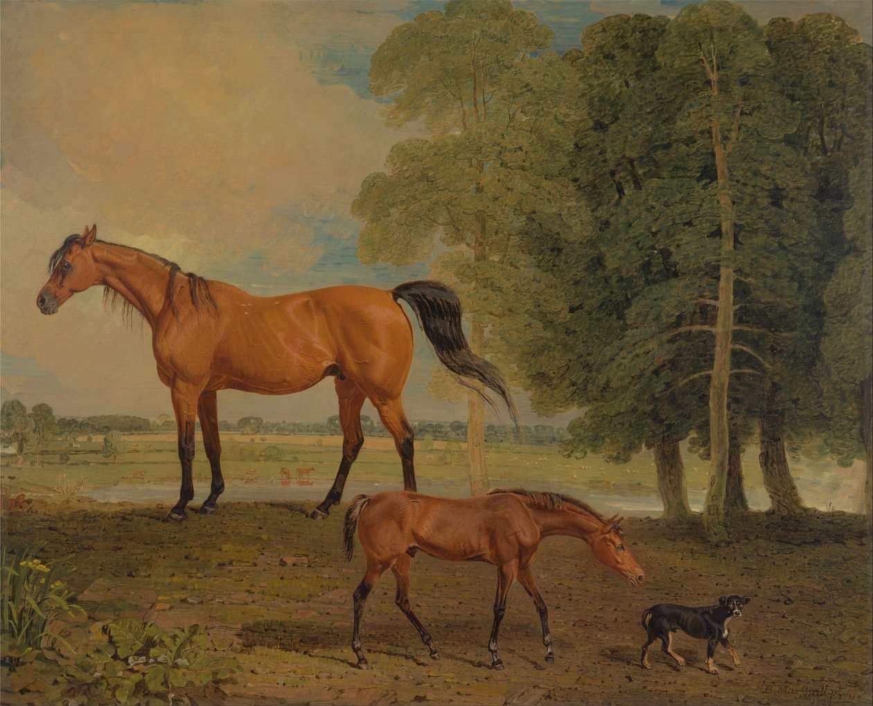 Broodmare met veulen en een terriër door Benjamin Marshall