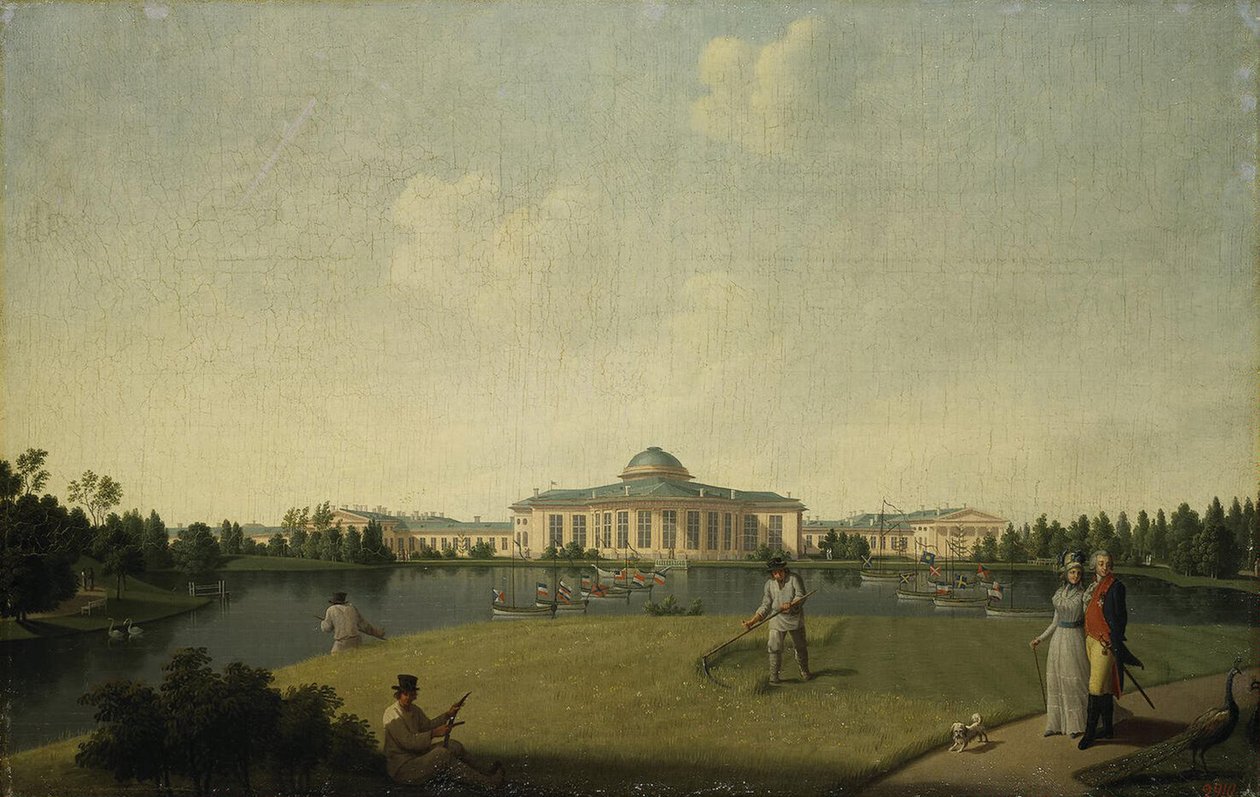 Uitzicht op het Tauride-paleis vanuit de tuin, voor 1797 door Benjamin Paterssen
