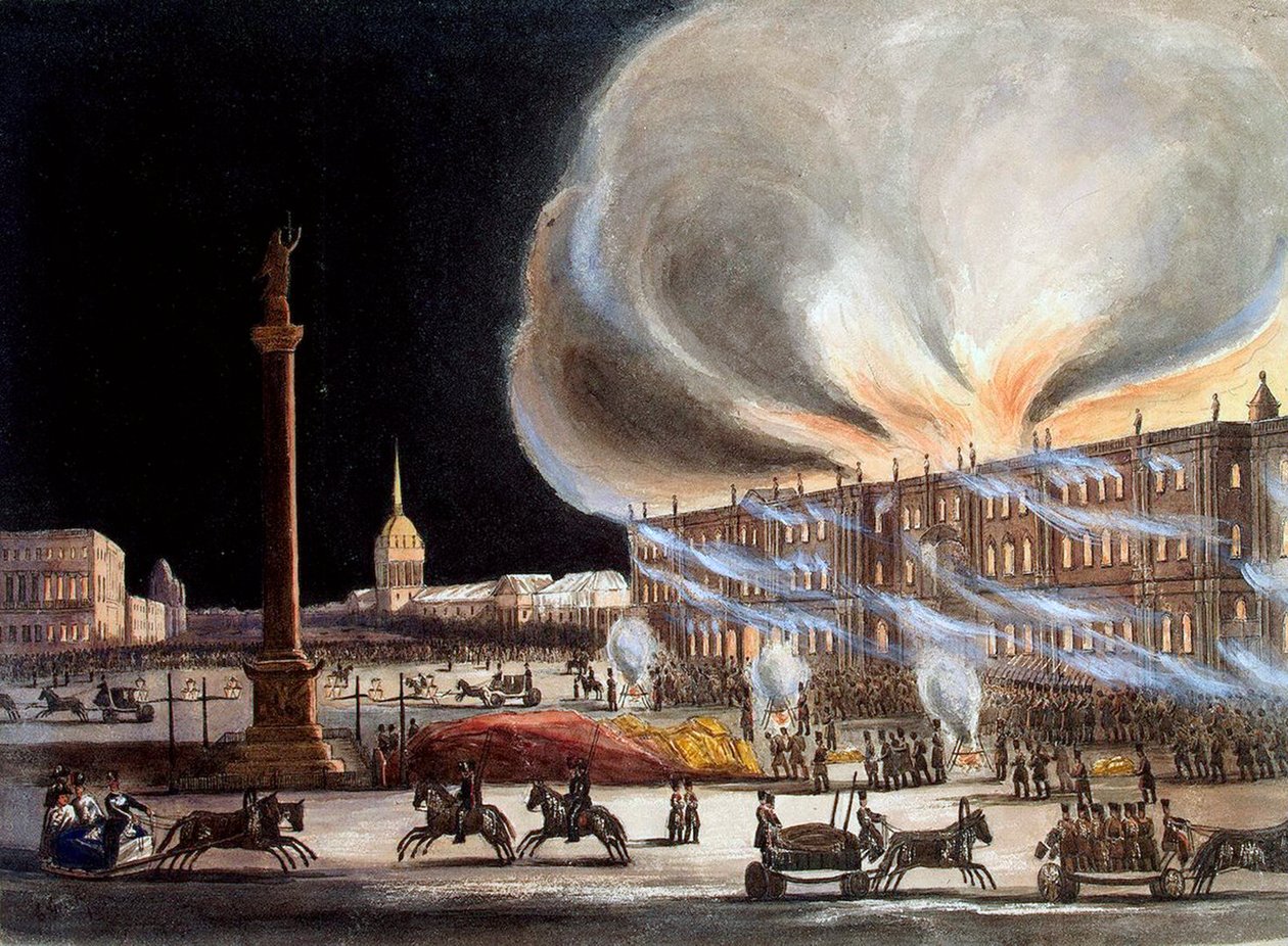 Brand in het Winterpaleis in december 1837 door Benjamin Richard Green