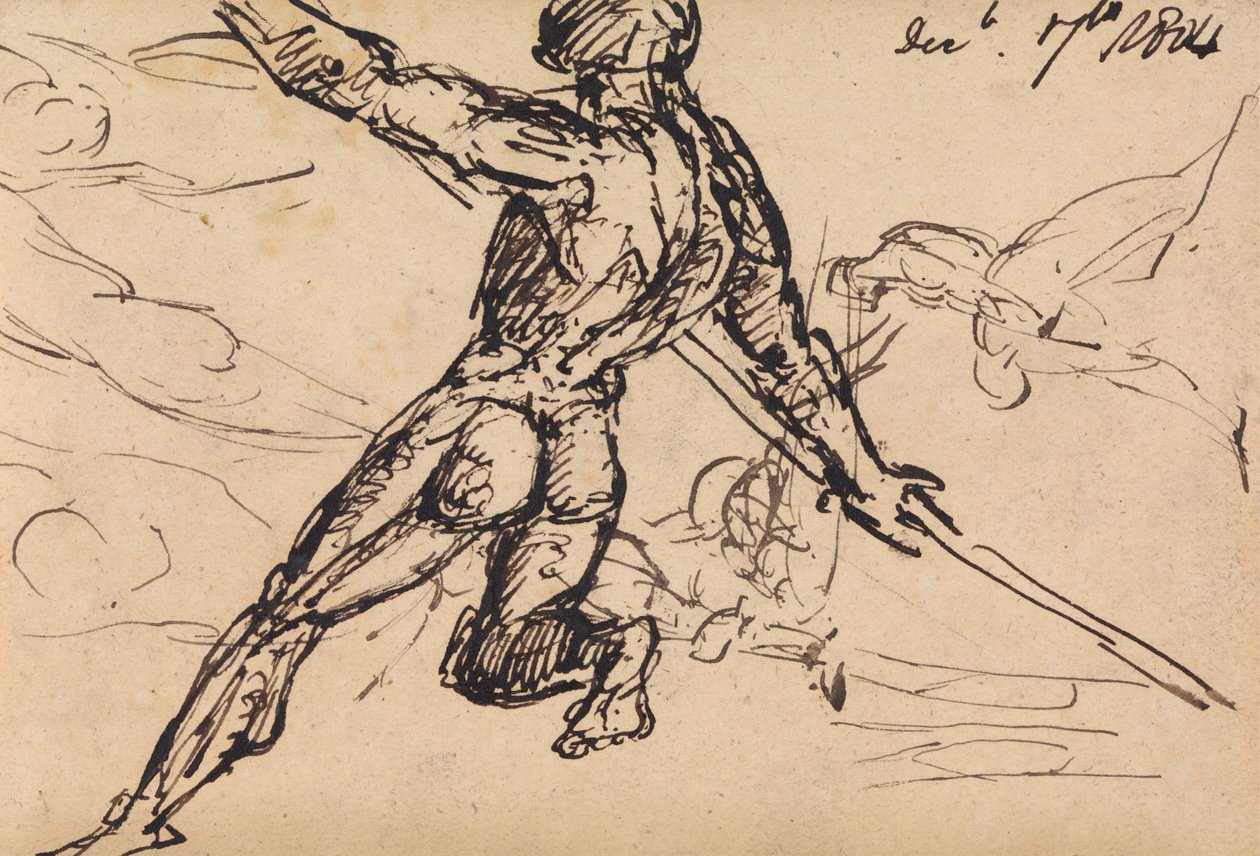 Figuurstudies van een naakte man met speer door Benjamin Robert Haydon