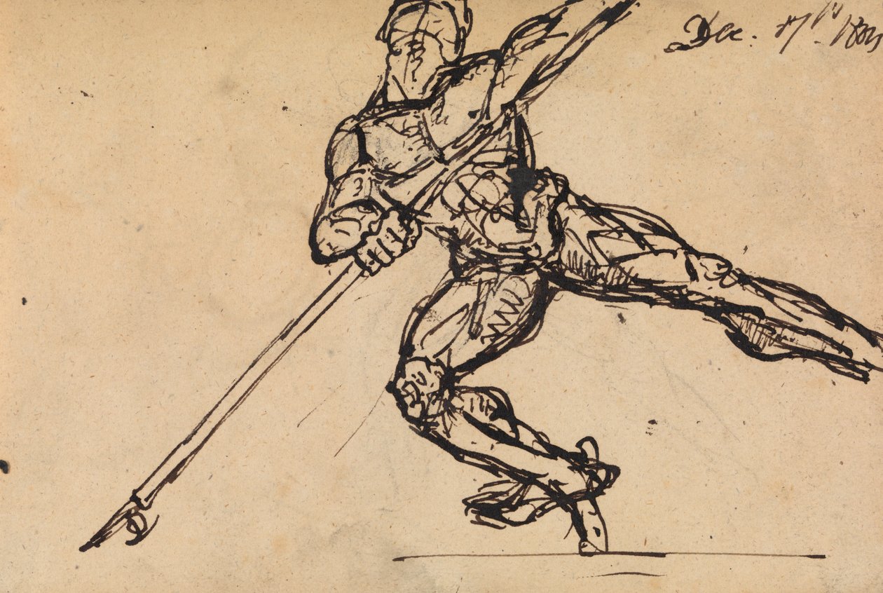 Figurenstudie van een Naakte Man met een Speer door Benjamin Robert Haydon