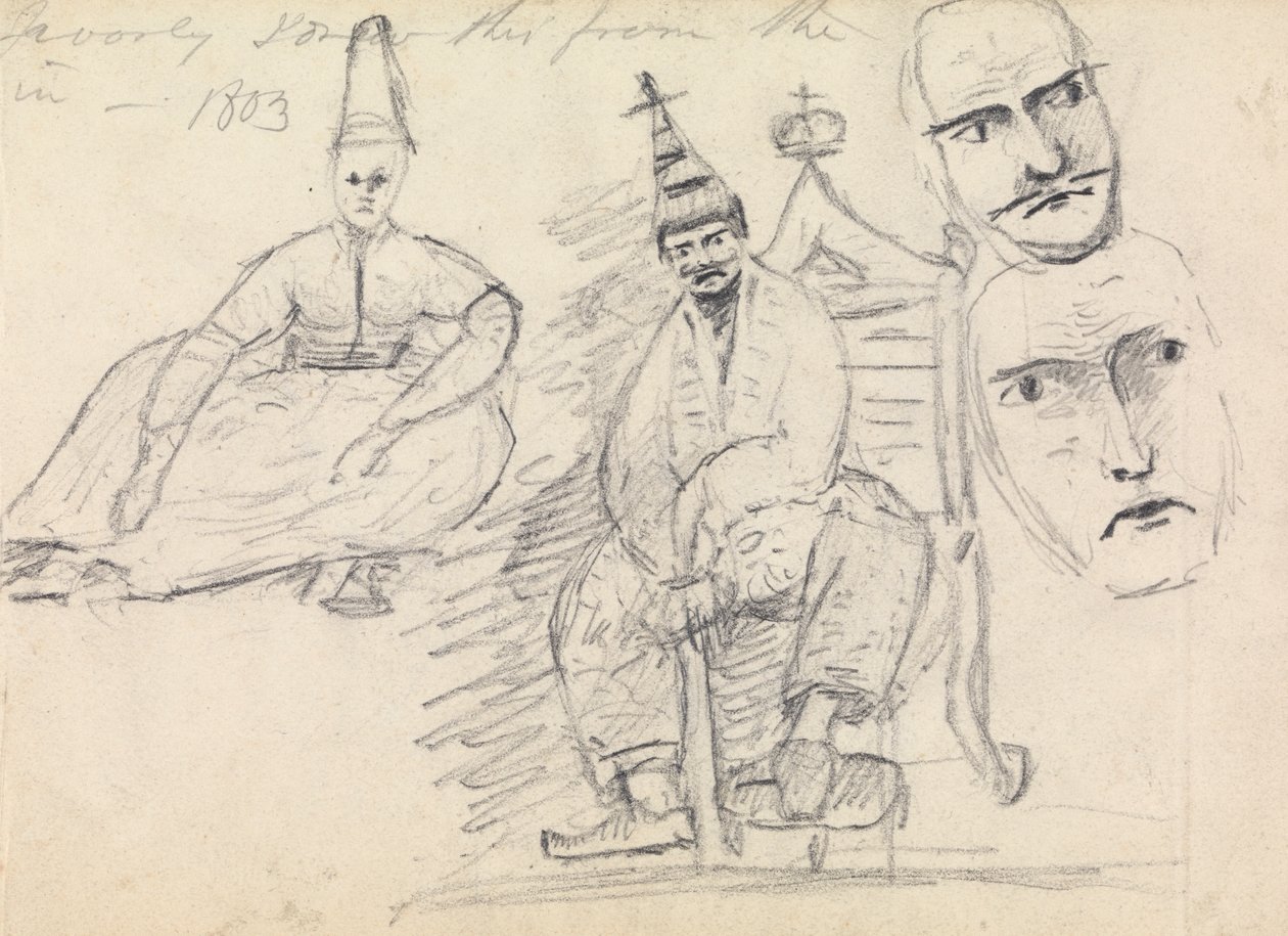 Studie van twee zittende mannen in hun traditionele kostuum door Benjamin Robert Haydon